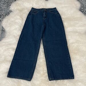 Wide Leg Pinstripe Dark Denim Jeans